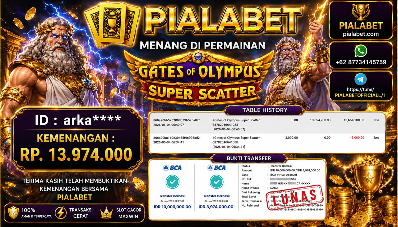 PIALABET JACKPOT SLOT GANTES OF OLYMPUS SUPER SCATTER Rp 13.974.000,- LUNAS