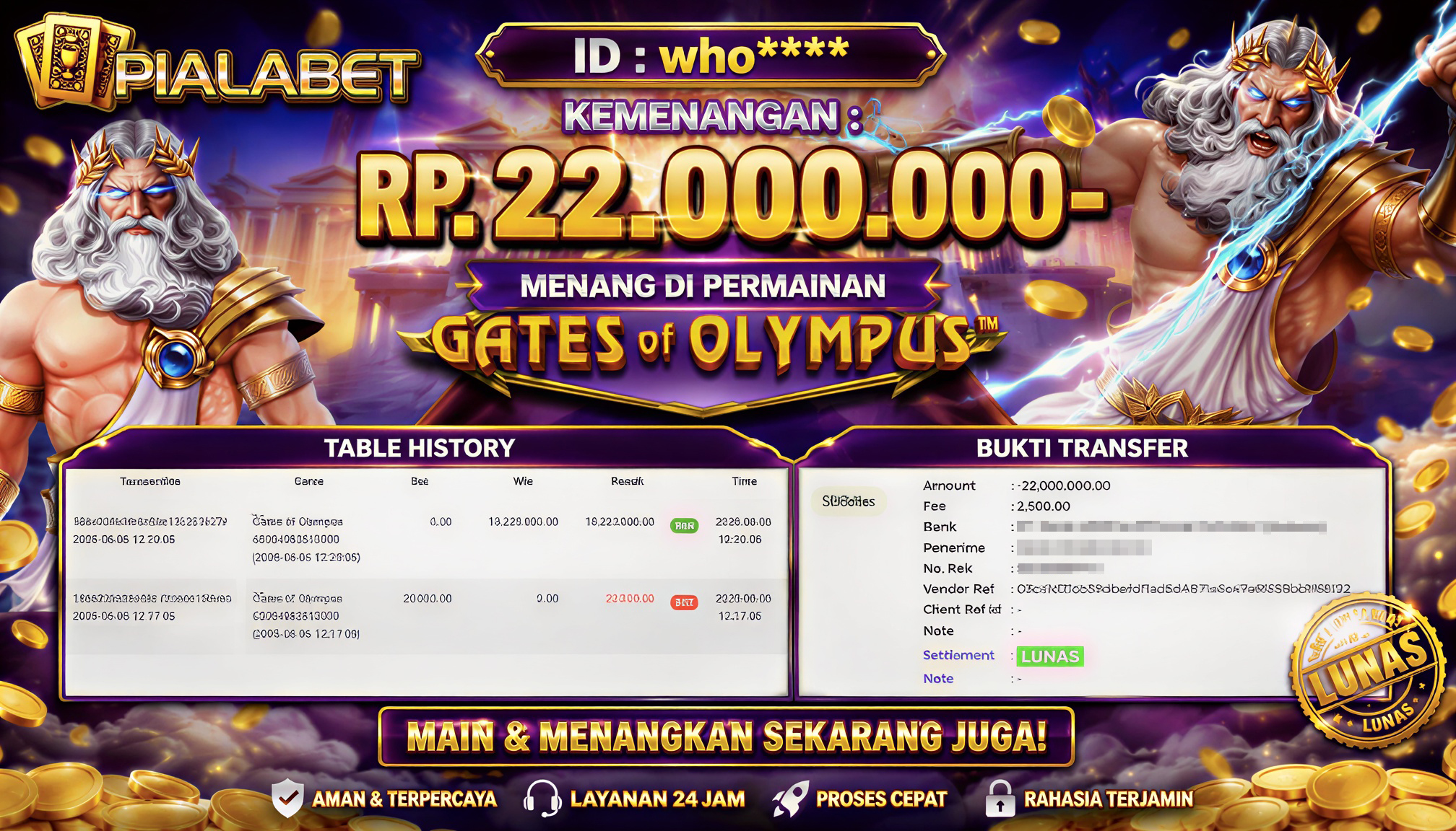 PIALABET JACKPOT SLOT GATES OF OLYMPUS Rp 22.000.000,- LUNAS