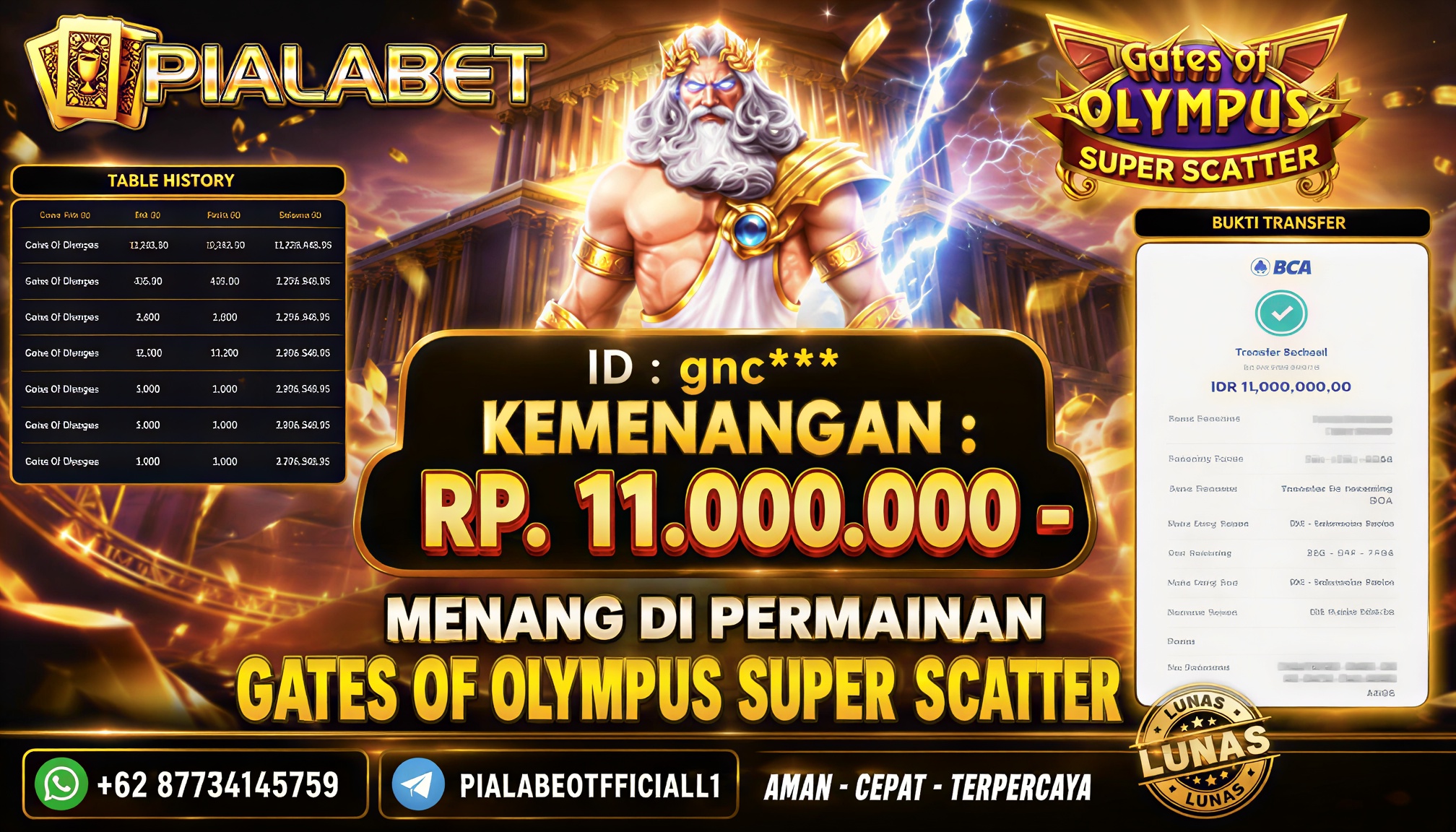 PIALABET JACKPOT SLOT GATES OF OLYMPUS SUPER SCATTER Rp 11.000.000,- LUNAS