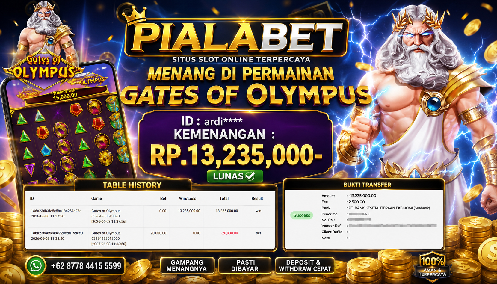PIALABET JACKPOT SLOT GATES OF OLYMPUS Rp 13.235.000,- LUNAS