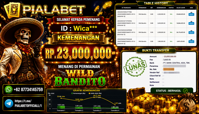 PIALABET JACKPOT SLOT WILD BANDITO Rp 23.000.000,- LUNAS