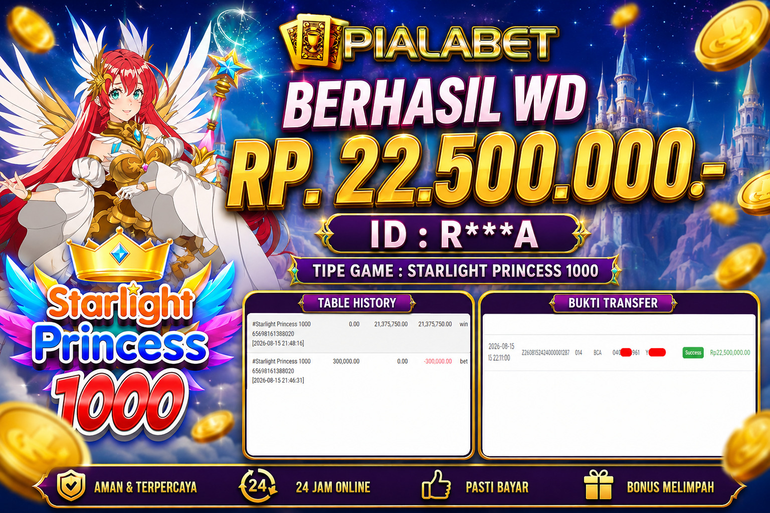 PIALABET JACKPOT starlight princes 1000 Rp.22,500,000,- LUNAS