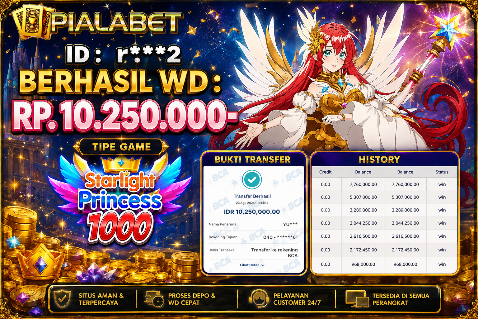 PIALABET JACKPOT 'Starlight Princess 1000 Rp.10.250.000, BERHASIL WITHDRAW DIBAYAR LUNAS