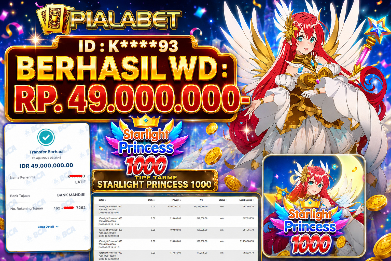 PIALABET JACKPOT  ''Starlight Princess 1000 Rp.49.000.000, BERHASIL WITHDRAW DIBAYAR LUNAS