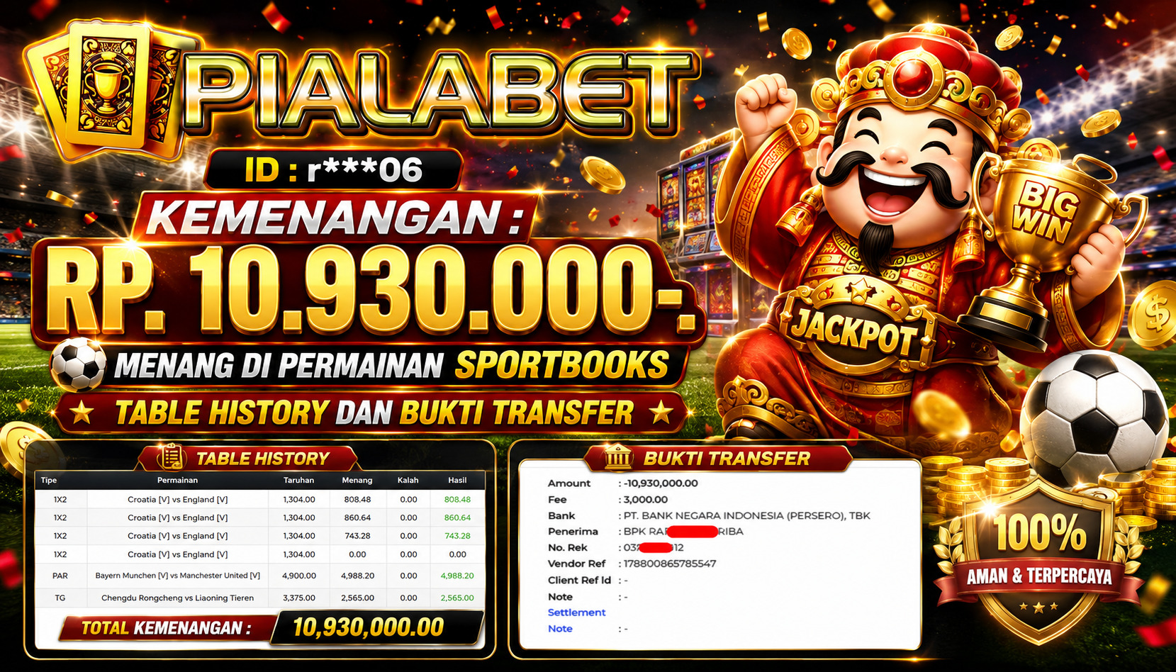 PIALABET JACKPOT SPORTBOOKS Rp.10.930,000,- LUNAS
