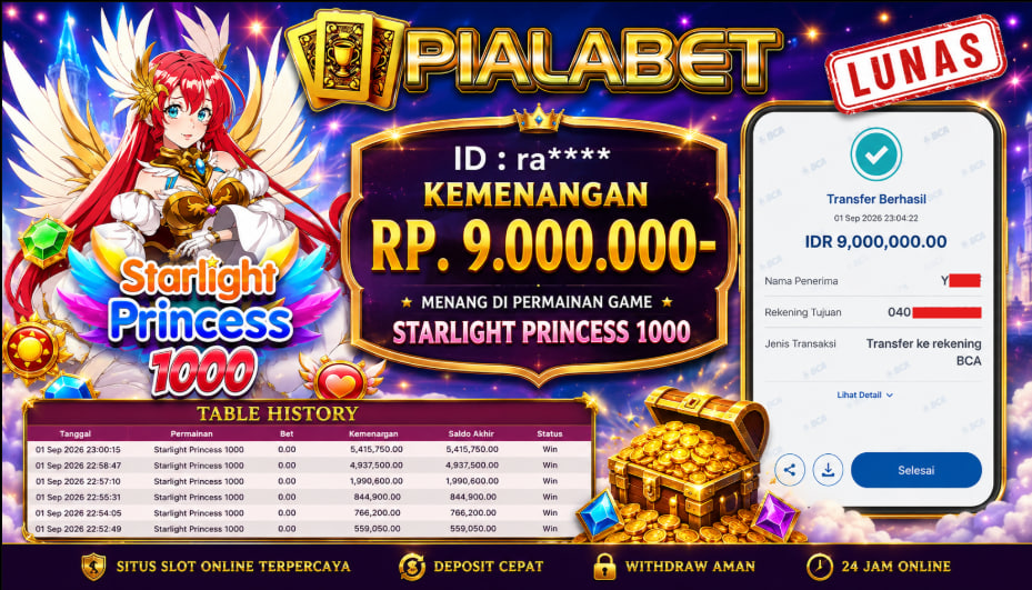 PIALABET JACKPOT SLOT STARLIGHT PRINCESS 1000 Rp 9.000.000,- LUNAS