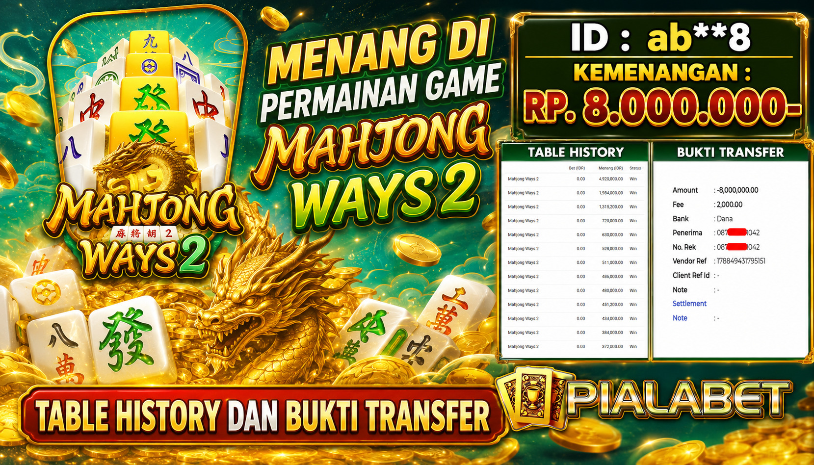 PIALABET JACKPOT  Mahjong Ways 2 Rp.8,000,000,- BERHASIL WITHDRAW DIBAYAR LUNAS